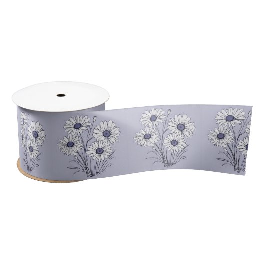 Ruban En Satin Daisy Sketch Sur Lavender (Bobine)
