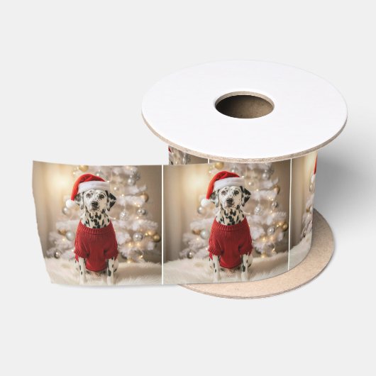 Ruban En Satin Dalmatien de Noël dans un pull rouge (Bobine)