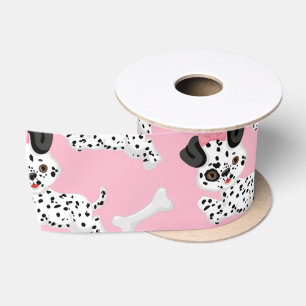 Ruban En Satin Dalmatiens Chiots Taches Noires Rose Jouet Balle B