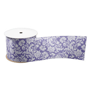 Ruban En Satin Damas Florales Violet Et Blanc