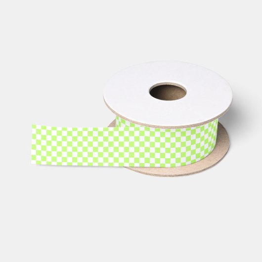 Ruban En Satin Damier vert citron visuel classique (Bobine)
