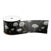 Ruban En Satin Dandelions Fluffés Sur Noir (Bobine)