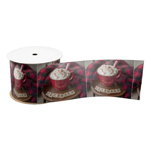 Ruban En Satin Décembre Chocolat Chaud Avec Couverture Plaid (Bobine)