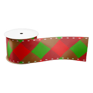 Ruban En Satin Décor de Noël personnalisé Motif Tartan vert rouge