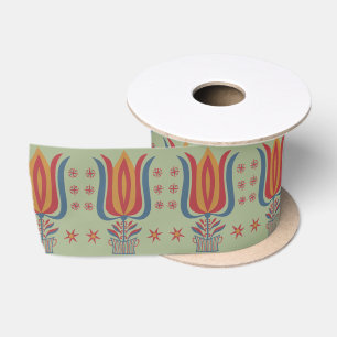 Ruban En Satin Décor floral de tulipes d'art folklorique américai