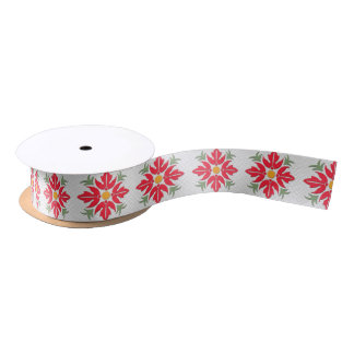 Ruban En Satin Découpe à fleurs de style hawaïen rouge