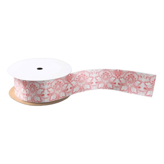 Ruban En Satin Dentelle Florale Rose Et Blanc Fille (Bobine)