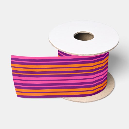 Ruban En Satin Design à rayures verticales rose orange violet (Bobine)