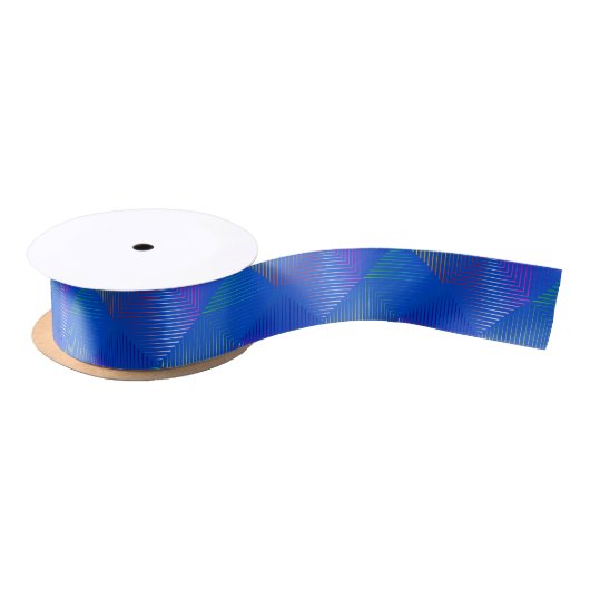 Ruban En Satin Design arc-en-ciel géométrique en bleu (Bobine)