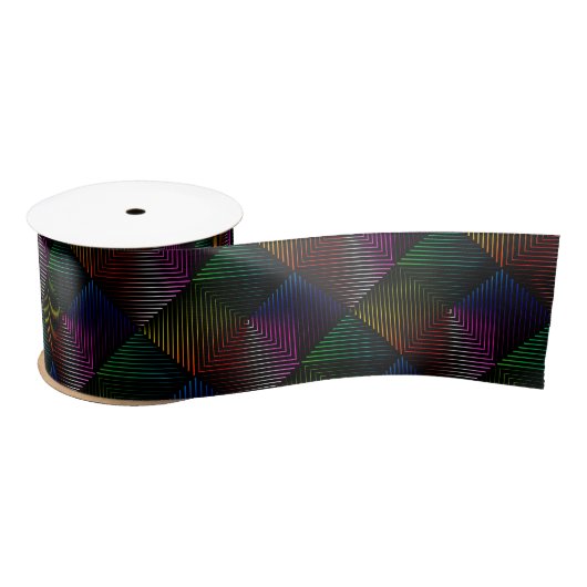 Ruban En Satin Design arc-en-ciel géométrique en noir (Bobine)