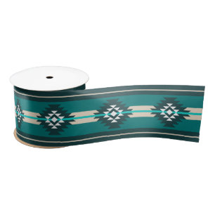 Ruban En Satin Design aztèque en couleur turquoise