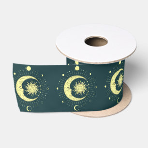 Ruban En Satin Design céleste du soleil et de la lune avec phases