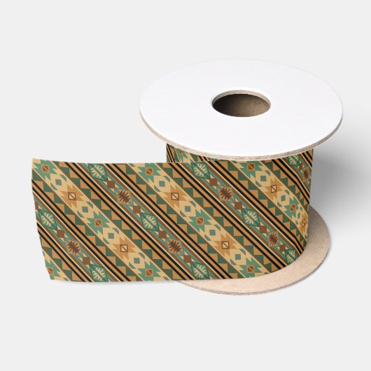 Ruban En Satin Design Sud-Ouest Vert Tan Brown (Bobine)