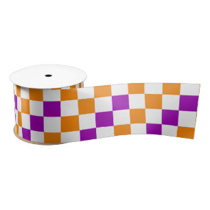 Ruban En Satin Dessin à carreaux orange blanc et violet 