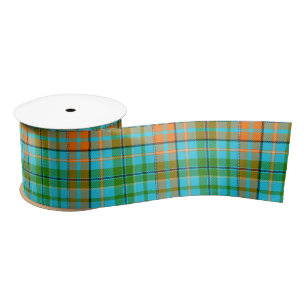 Ruban En Satin Dessin à carreaux tartan bleu orange vert