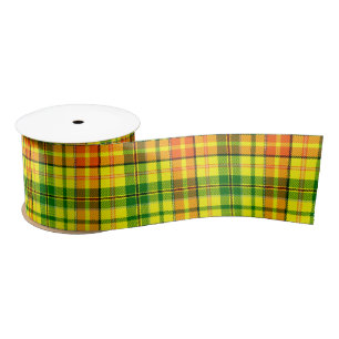Ruban En Satin Dessin à carreaux tartan jaune orange vert