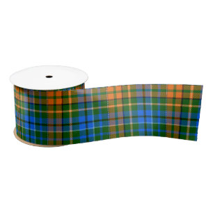 Ruban En Satin Dessin à carreaux tartan vert orange bleu