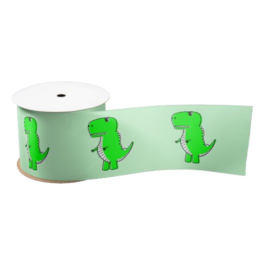 Ruban En Satin Dessin de dinosaure vert (Bobine)