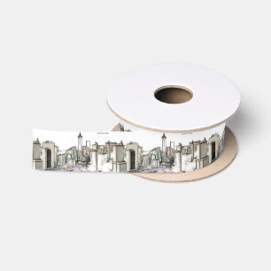 Ruban En Satin Dessin de la skyline noir et blanc de la ville de