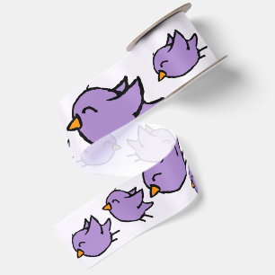 Ruban En Satin Dessin de petit oiseau violet à l'aquarelle