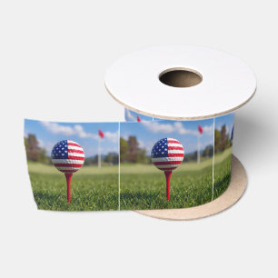 Ruban En Satin Dessin du drapeau américain sur une balle de golf