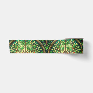 Ruban En Satin Dessin orné avec des motifs symétriques verts et d