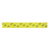 Ruban En Satin Dinosaures verts sur motif jaune (Devant)