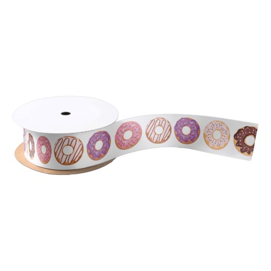 Ruban En Satin Donuts Glacés Roses Avec Saupoudrer Motif Party (Bobine)