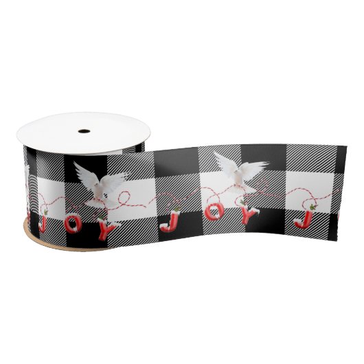 Ruban En Satin Dove avec Joy Text sur Buffalo Plaid Satin ruban (Bobine)