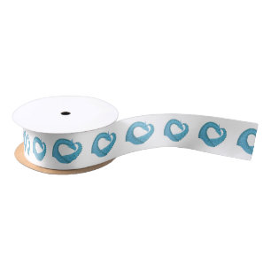 Ruban En Satin Dragon cardiaque turquoise en blanc