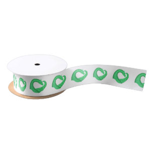 Ruban En Satin Dragon de coeur vert sur blanc