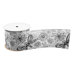 Ruban En Satin Dragonfly et doodle de fleurs