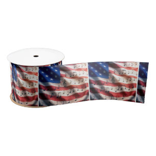 Ruban En Satin Drapeau américain avec notes de musique