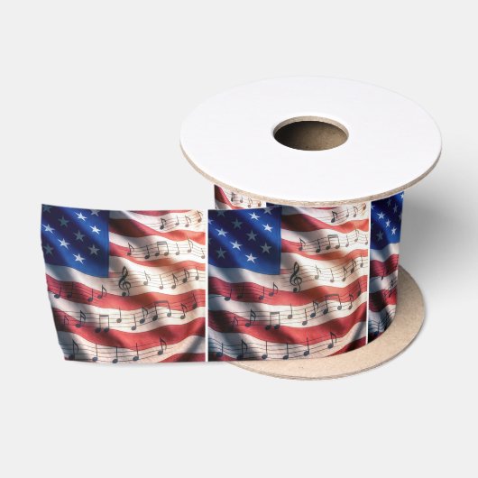Ruban En Satin Drapeau américain avec notes de musique (Bobine)