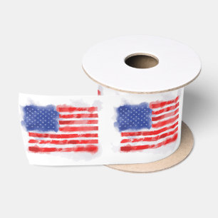 Ruban En Satin Drapeau américain d'aquarelle pour des vétérans et