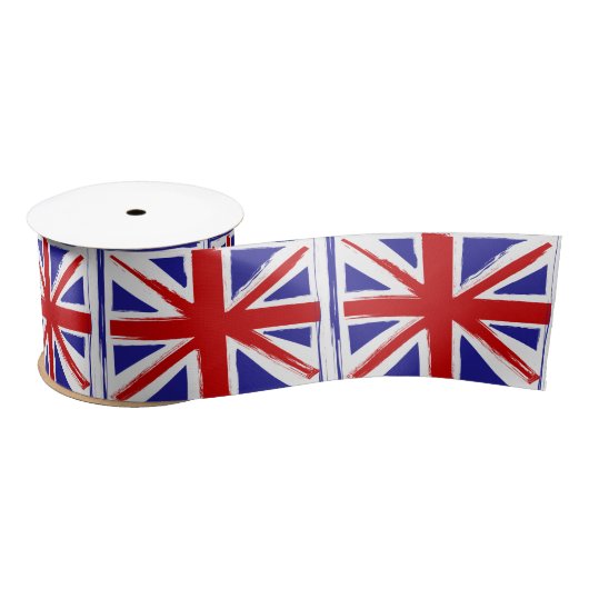 Ruban En Satin Drapeau britannique d'Union Jack de style grunge (Bobine)