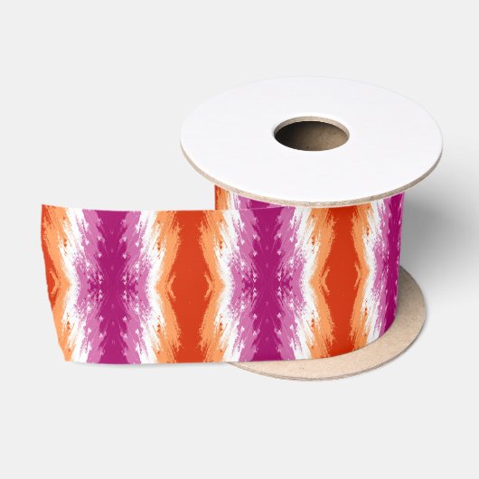Ruban En Satin Drapeau de fierté lesbienne abstrait trippy ondulé (Bobine)