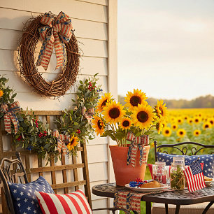 Ruban En Satin Drapeau et tournesols