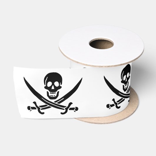 Ruban En Satin Drapeau pirate crâne épées croisées (Bobine)