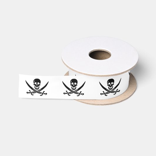 Ruban En Satin Drapeau pirate crâne épées croisées (Bobine)