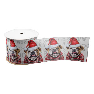 Ruban En Satin Drôle Amant chien mignon Bulldog Noël
