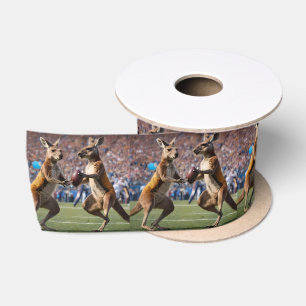 Ruban En Satin Drôle Kangaroos Australien Jouant Au Football,