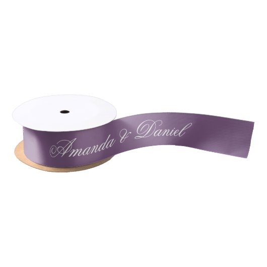 Ruban En Satin Dusty violet Mariage moderne couleur Script simple (Bobine)