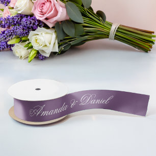 Ruban En Satin Dusty violet Mariage moderne couleur Script simple