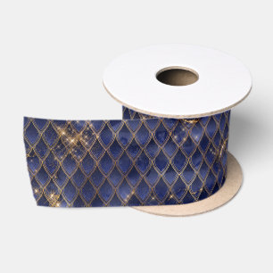 Ruban En Satin Écailles de dragon bleu marine et or