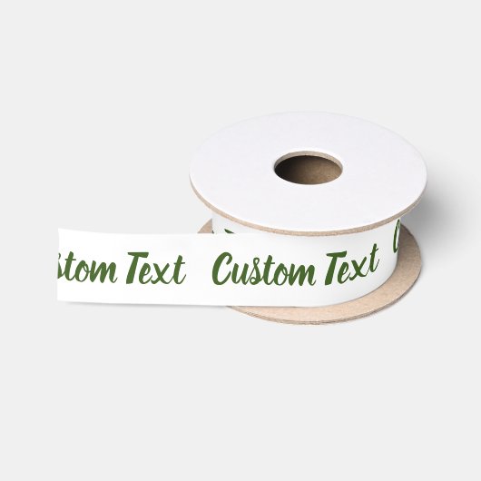 Ruban En Satin Élégant blanc et vert foncé Script Modèle texte (Bobine)