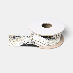 Ruban En Satin Elégant Blanc Or Black Grilles Wavy