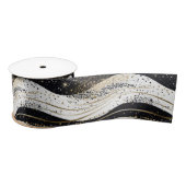 Ruban En Satin Elégant Blanc Or Black Grilles Wavy (Bobine)