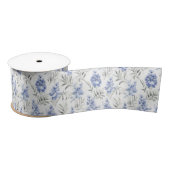 Ruban En Satin Élégant Bleu Delphinium Floral (Bobine)