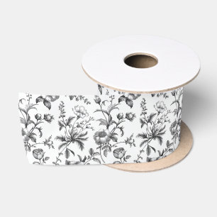 Ruban En Satin Élégant Classique Noir Grandmillennial Toile Flora